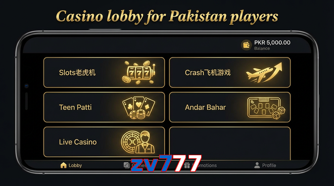 Lobby view of Zv777 for Pakistan users